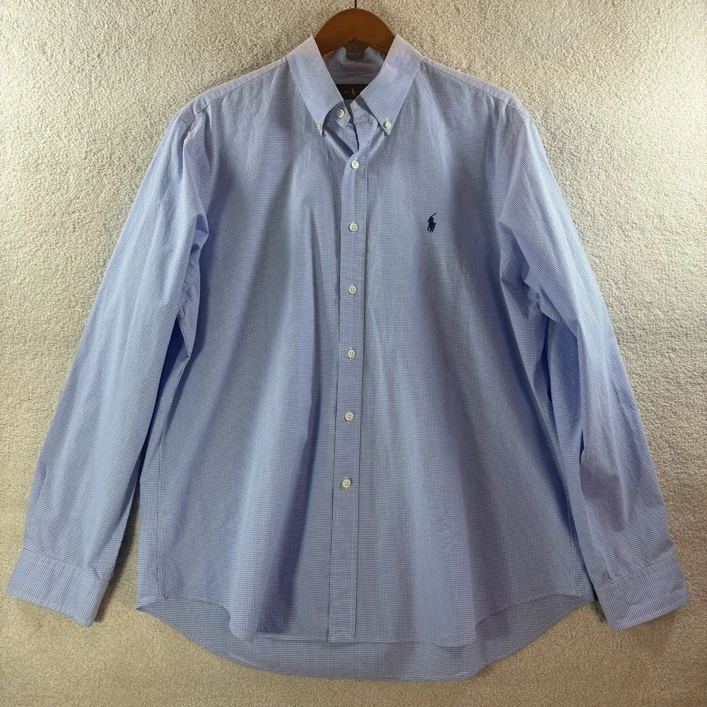 Polo Ralph Lauren Blue Check Long Sleeve Mens Shirt Button Down  Sz XL